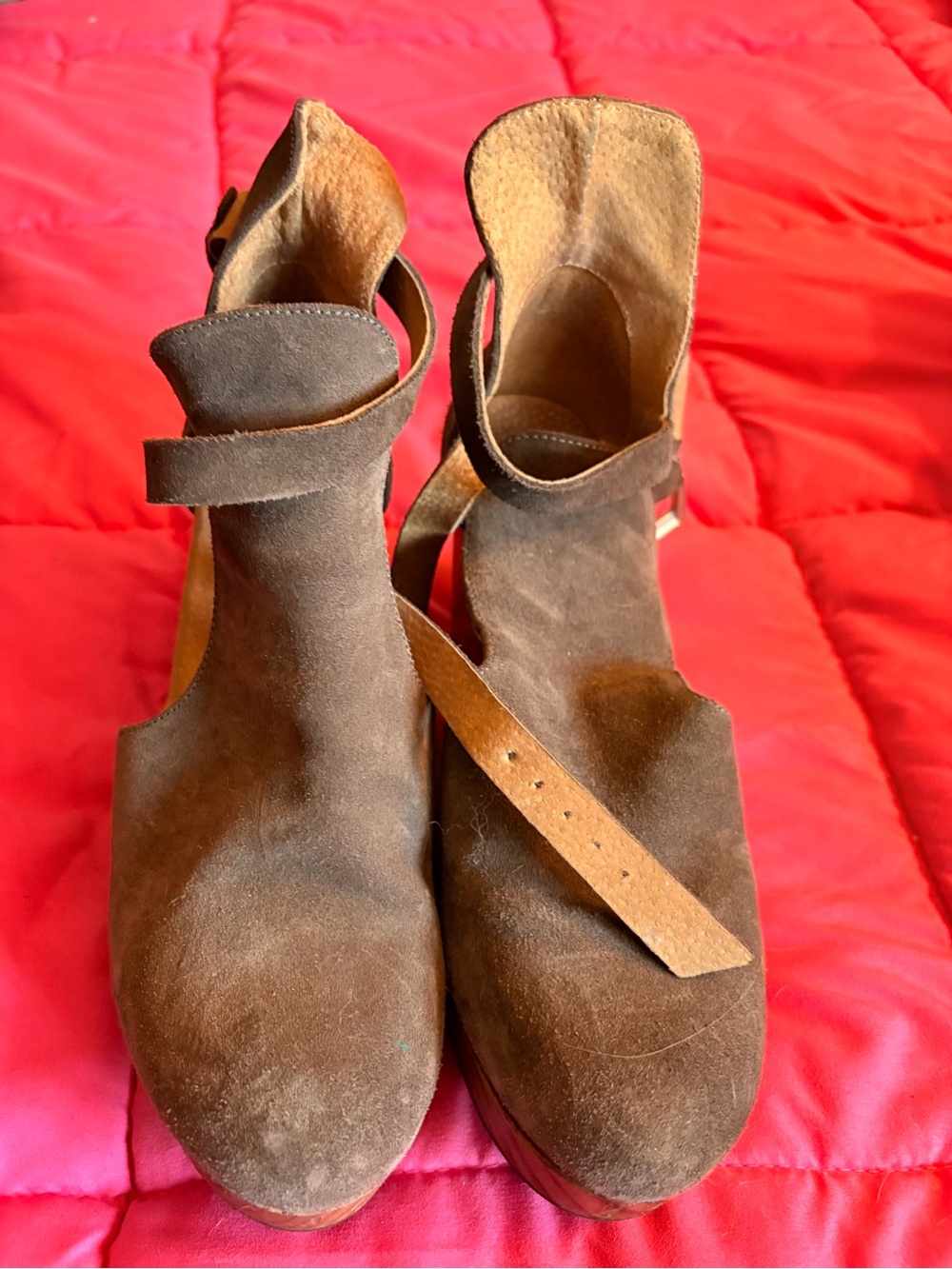 Free People Brown Suede Ankle Strap Platform Heels